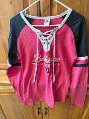 Avalon Pink and White Lace-Up Pullover